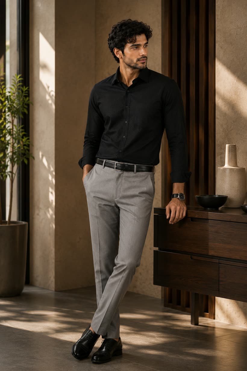Shirt made in Shandar Enterprise black shirting fabric