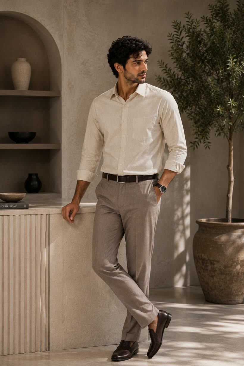 Shirt made in Shandar Enterprise natural shirting fabric
