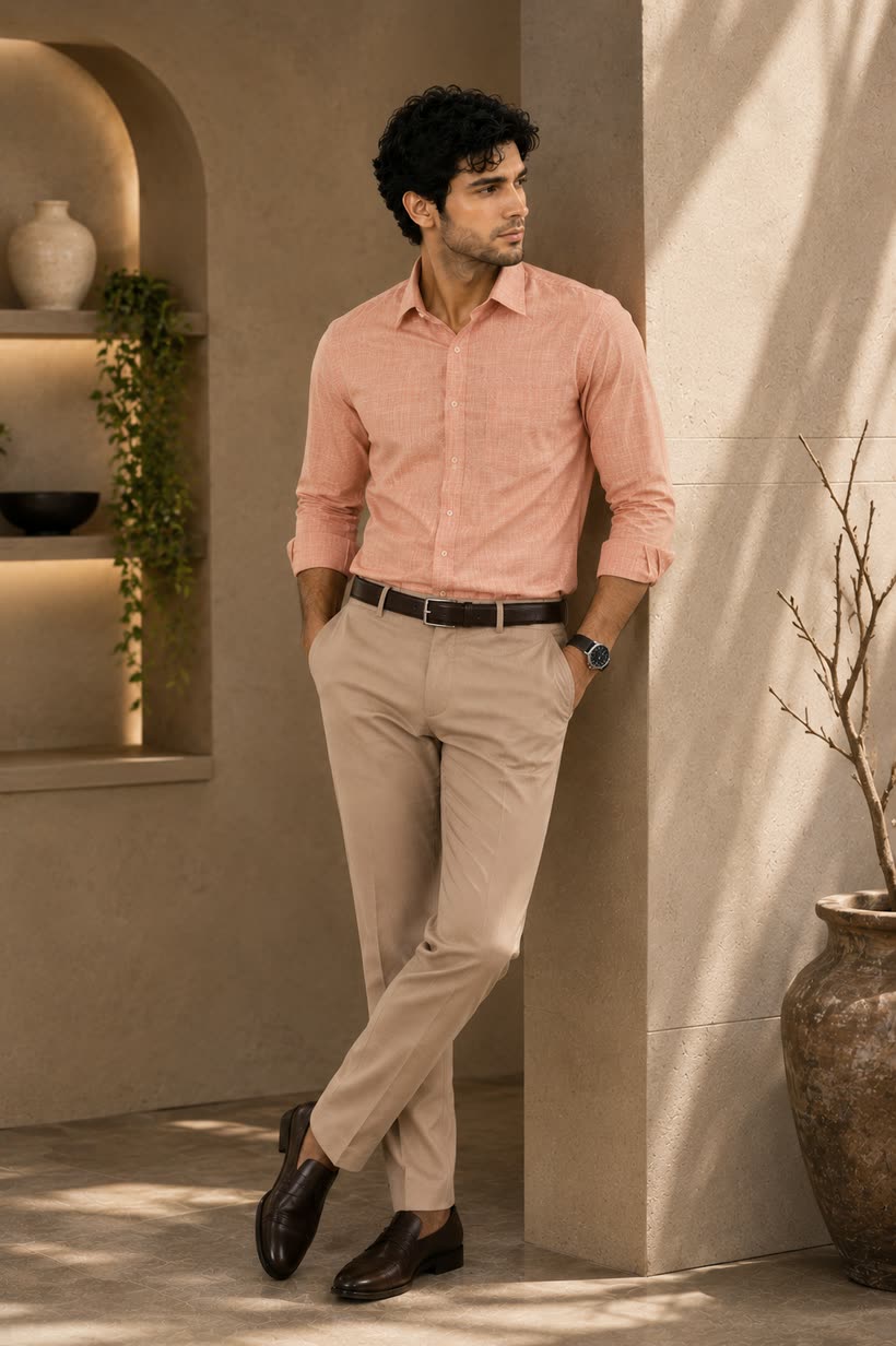 Shirt made in Shandar Enterprise peach shirting fabric